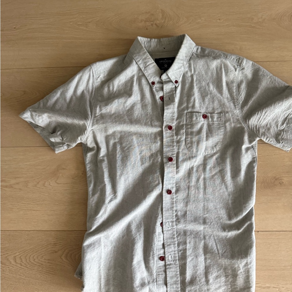 Gray and Red Casual Button Down Shirt Lightweight Cotton Blend